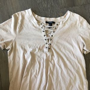 SOLD nude f21 lace up t-shirt